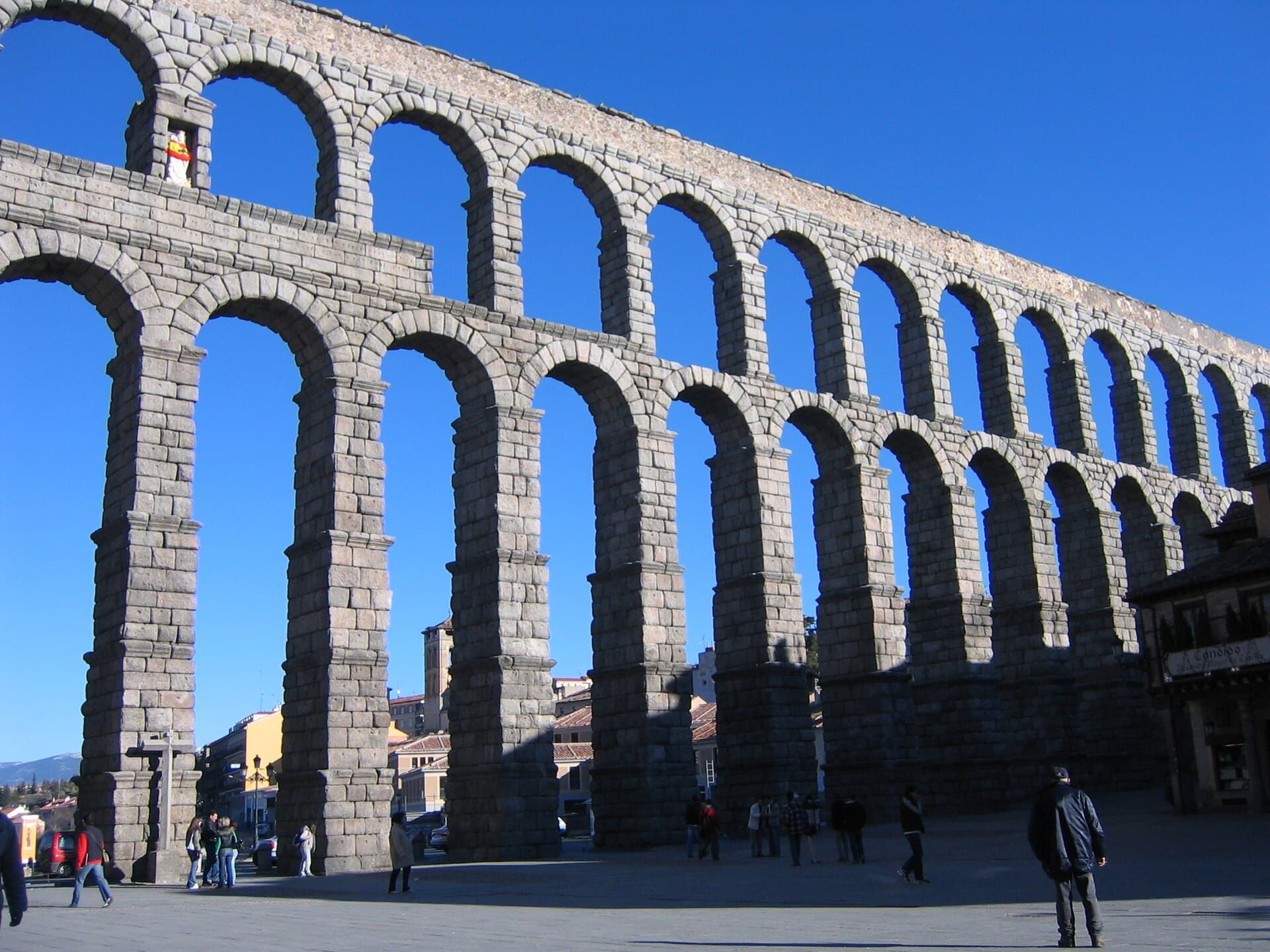 The double tier of Roman arches at the Aqueduct of Segovia